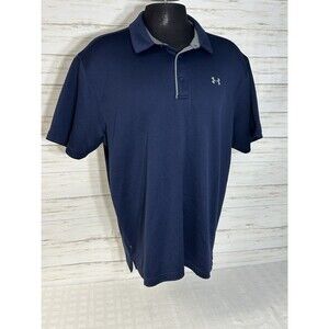 UNDER ARMOUR Heat Gear 2XL Loose Men Polo Golf Shirt Stretch Shorts Sleeve Blue
